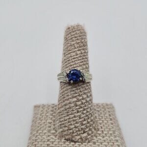 Size 7 Sterling Silver Blue Cubic Zirconia With Opal Accents Ring A4348